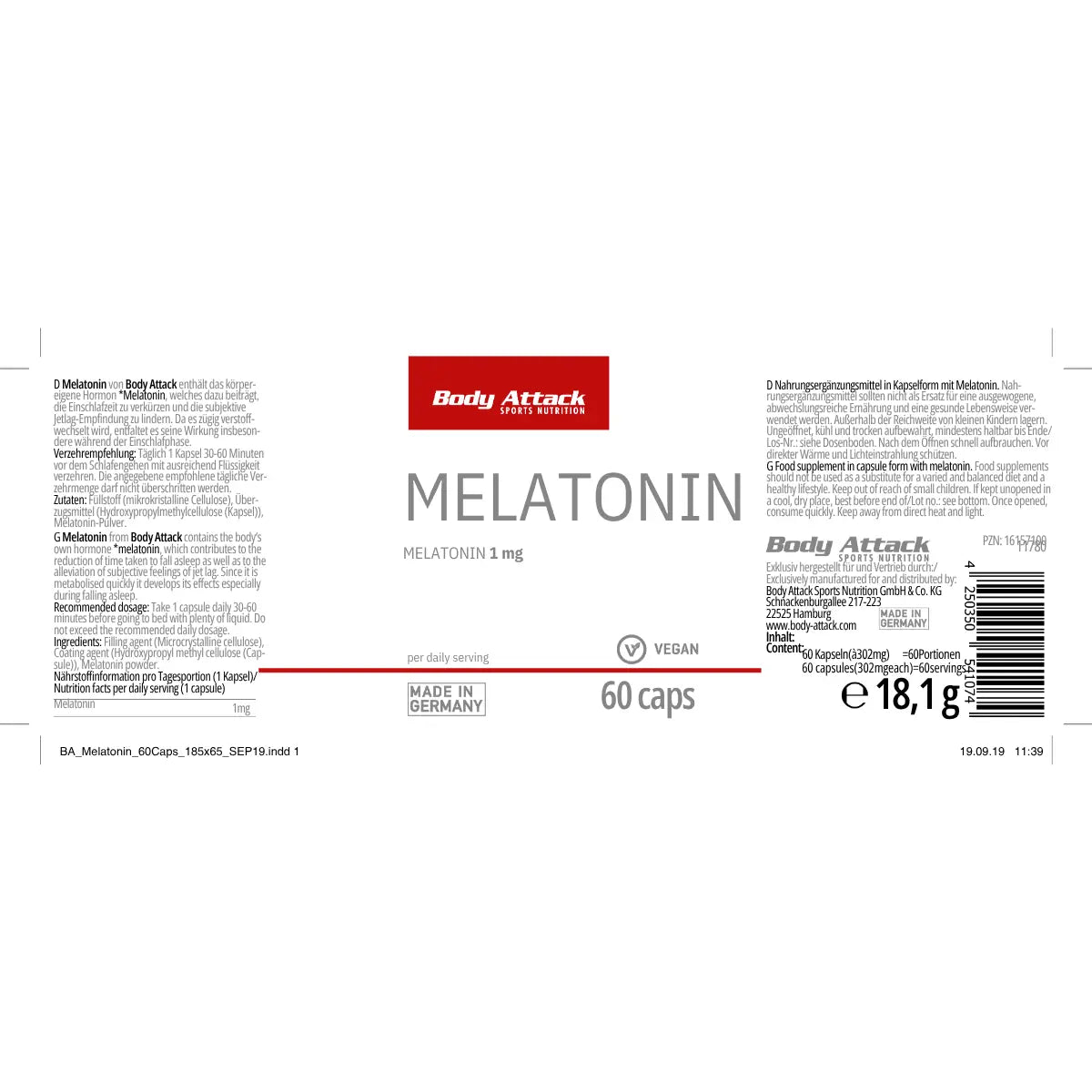 Body Attack Melatonin 60 Kapseln