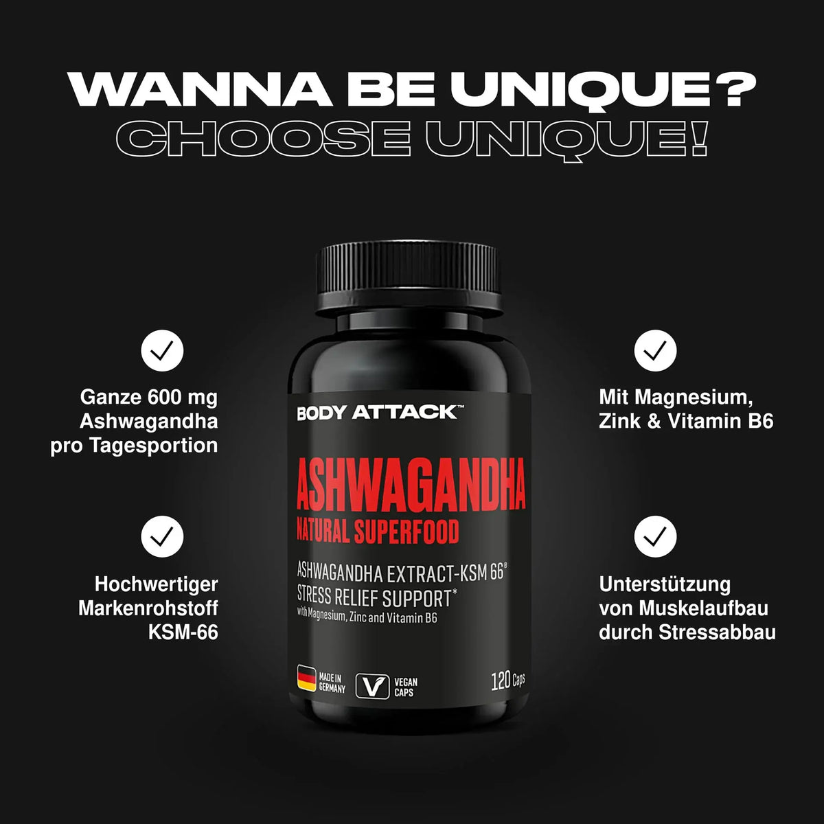 Body Attack Ashwagandha KSM-66® 120 Kapseln