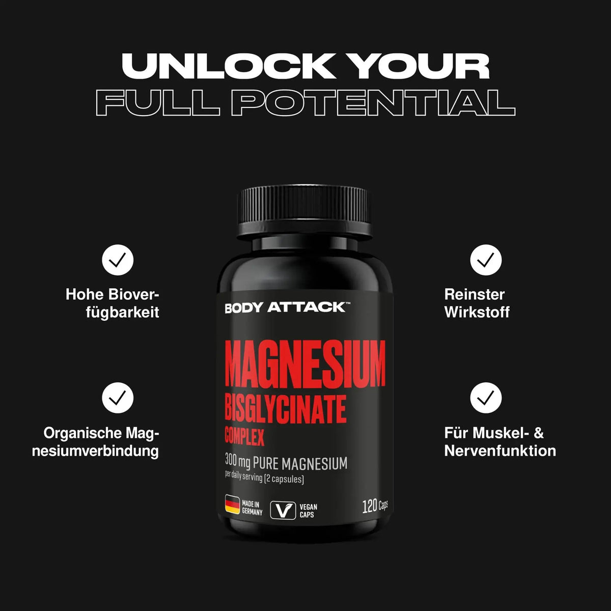 Body Attack Magnesium Bisglycinate Complex 120 Kapseln