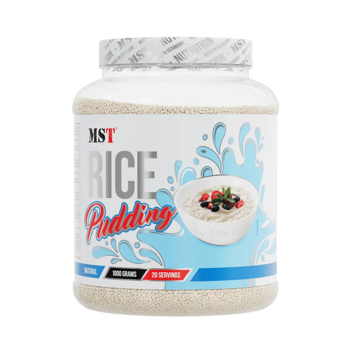 MST Rice Pudding – Dose mit 1000 g Reisflocken aus 100 % Reismehl, 20 Portionen