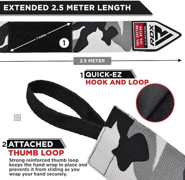 RDX 2.5m Kinder Handbandagen aus Baumwolle Nylon