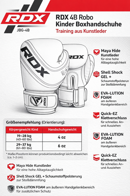 RDX 4B Robo Kinder Boxhandschuhe Training aus Kunstleder (4–6 oz)