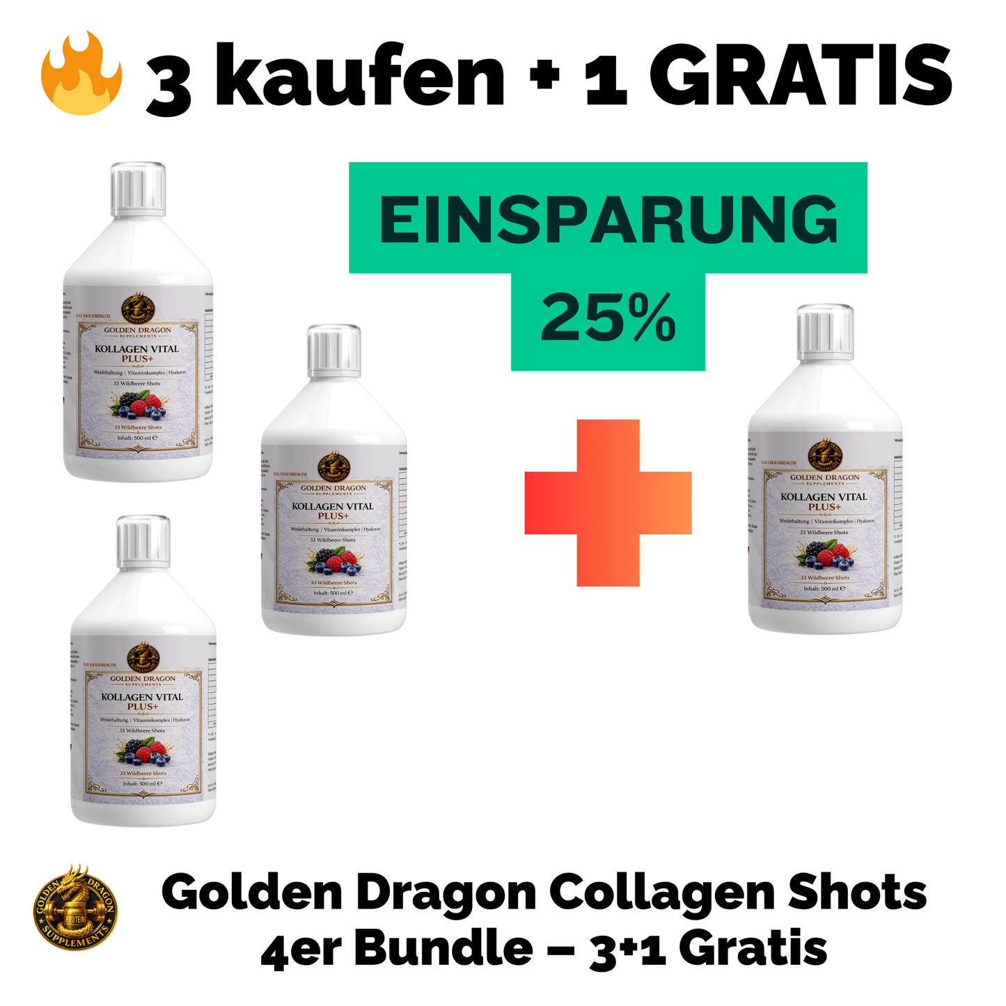 Golden Dragon Collagen Shots 4er Bundle (3+1 Gratis)