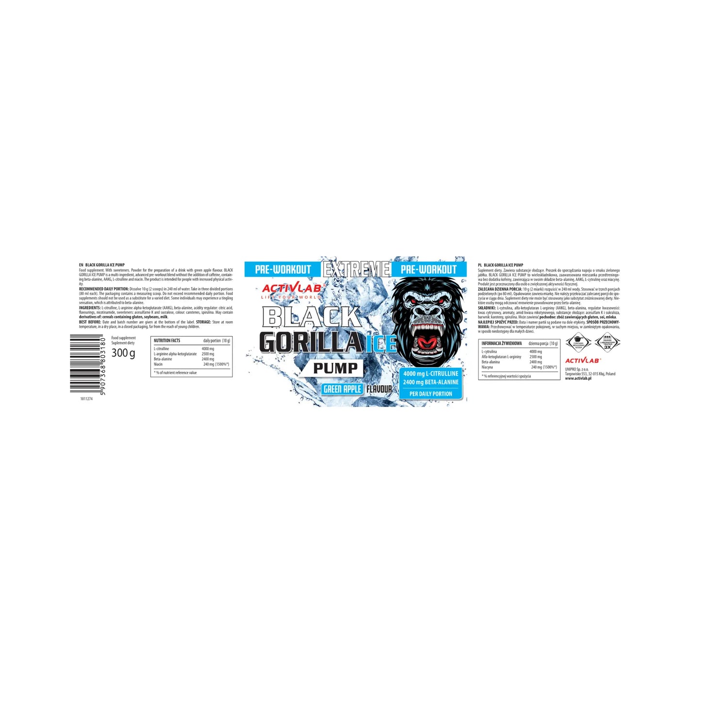 Activlab Black Gorilla Ice Pump Pre-Workout 300g