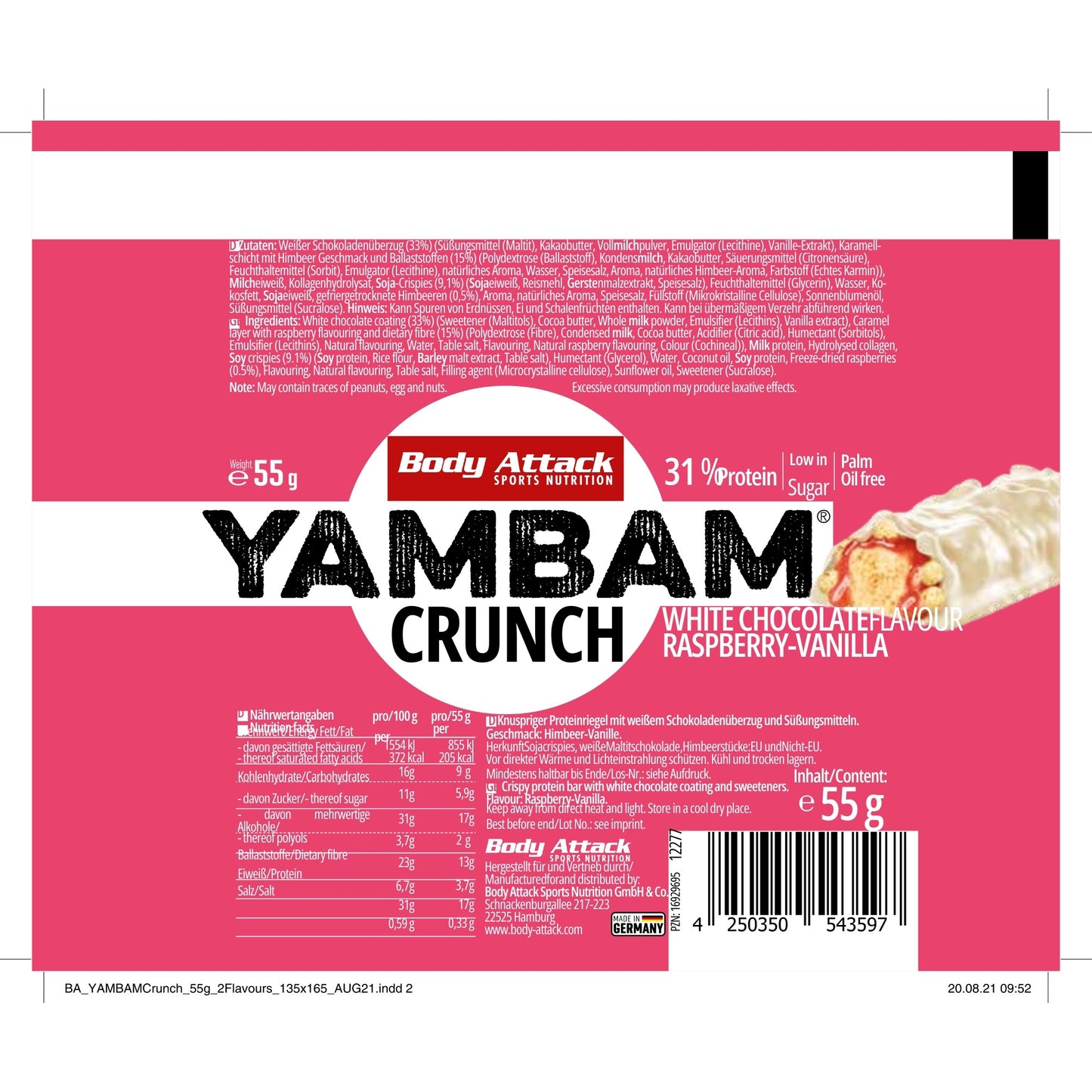 Body Attack YAMBAM CRUNCH Protein Riegel (15x55g)