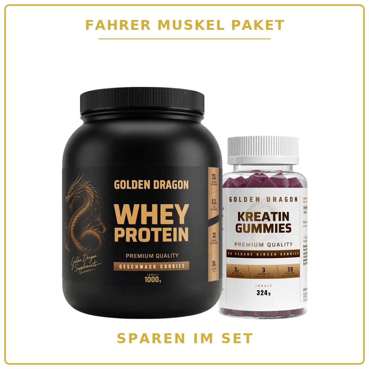 Golden Dragon Fahrer Muskel Paket – Whey Protein & Kreatin Gummies