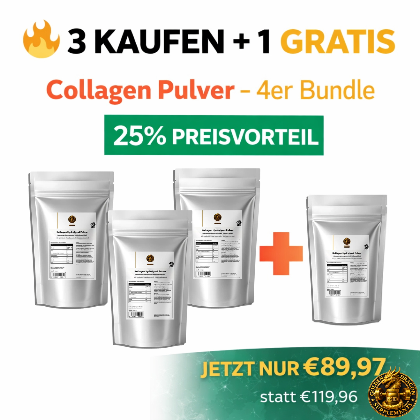 Golden Dragon Collagen 4er Bundle (3+1 Gratis)