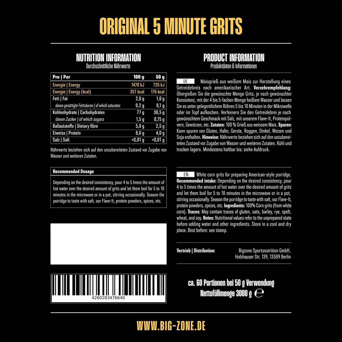 Big Zone Grits (Maisgrieß) 3000 g