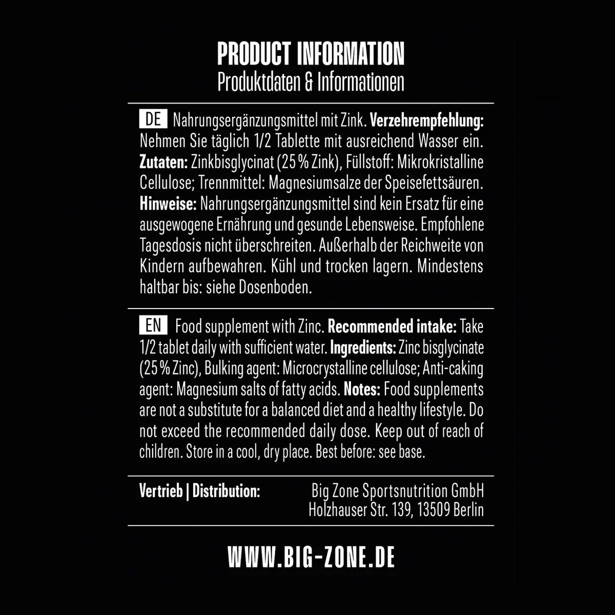 Big Zone Zink Bisglycinat 150 Tabletten